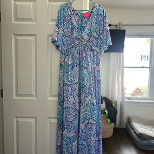 Lilly Pulitzer Blue and Pink Floral Maxi Dress
